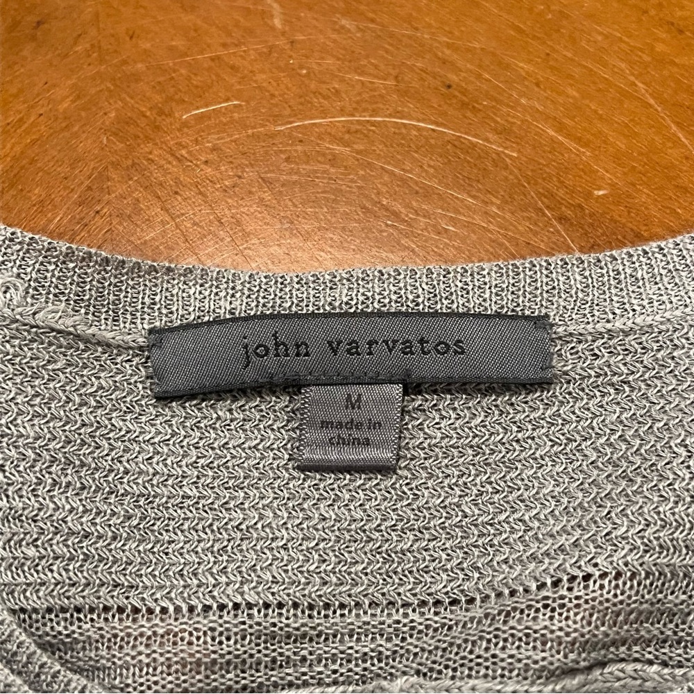 John Varvatos Collection 100% Linen Henley Sweater Gray Medium Lightweight Knit - Picture 11 of 16